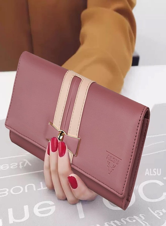 ALSU Women's Faux Leather Hand Wallet Clutch Trendy | 6 Card Slots | Phone Pocket | Zipper Pockets| Hand Purse (Peach) - Image 4